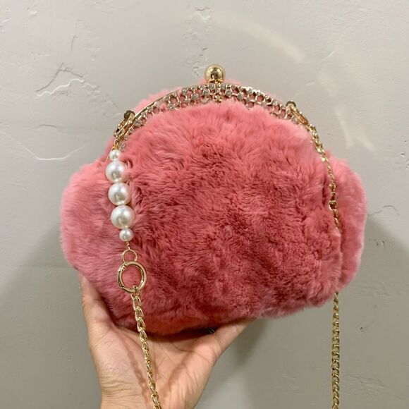 Handmade Real Rex Rabbit Fur Rhinestone Kisslock Wristlet/Crossbody/Evening Bag - Picture 9 of 16
